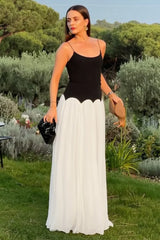 Color Block Open Back Waist Cinch Maxi Slip Dress
