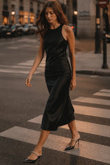 Black Satin Sleeveless Slip Dress