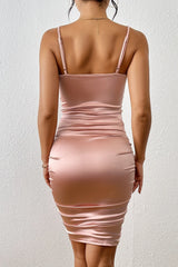Satin Ruched Cami  Nightclub Silk Dress