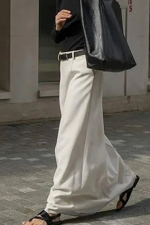 Relaxed Fit Cream Office Midi Skirt
