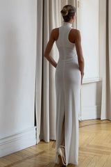 Solid Color Split Halter  Bodycon Dress