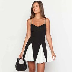 Color Block One-Shoulder Strap Splicing Slip Dress