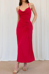 Halter Neck Tie Detail Evening Wrap Dress