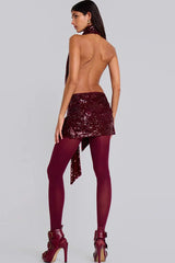 Sequin Halter Deep V Backless  Bodycon Sequin Dress