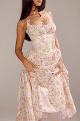 Elegant Strapless Printed Maxi Floral Dress
