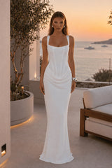 Solid Boned Waist Mermaid Maxi Slip Dress