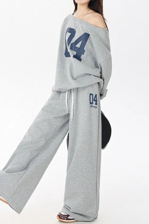 American Vintage Letter Print Off Shoulder Activewear Set