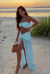 Halter Slit Long Dress Three Piece Swim Set