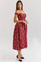 Off Shoulder Backless Wrap Floral Dress