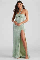Halter Sequin Slim  Evening Sequin Dress