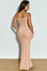 Sheer Mesh Rhinestone Spaghetti Strap Bodycon Dress