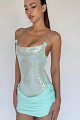 Sequin Sheer Floral Slip Dress