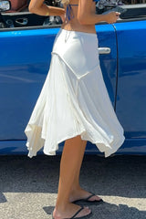 Solid Color Pleated Asymmetric Midi Skirt