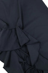 Black Ruffle Trim Slit Bodycon Skirt