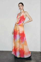 Printed Halter Cowl Neck Bodycon Vacation Dress