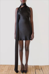 Satin Backless Adjustable Halter Mini  Silk Dress
