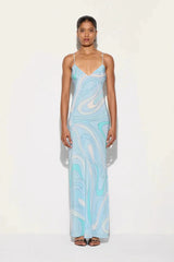 Printed Satin Cami Slit Silk Dress