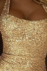 Halter High Slit Sequin  Evening Sequin Dress