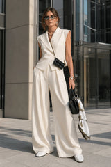 Sleeveless Lapel Two Piece Work Set
