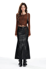 High Waist PU Back Slit Pencil Skirt