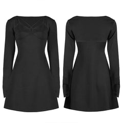 Punk Two-piece Fitting A-shape  Charming Elasticity Slim Black Gothic Dress