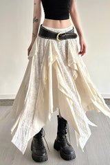 Asymmetric Wave Hem Tiered Midi Skirt
