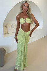 Bandeau Metallic Color Block Crop Stripe Two Piece Set