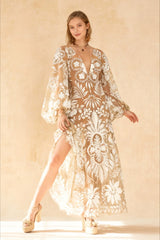 V-Neck  Summer Casual Long Sleeve Boho Dress