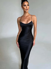 Satin Backless Lace Up Mermaid Silk Dress