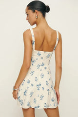Square Neck Backless A-Line Mini Floral Dress