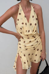 Polka Dot Chiffon Halter Mini Dress