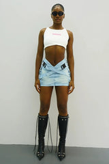 Cargo Pocket Cross Strap Denim Mini Skirt