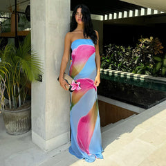 Chiffon Strapless See Through Floral Dress