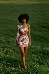 DressBetty - Women Fashion Floral Print Cutout Lantern Long Sleeve Dress