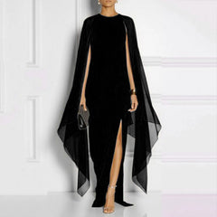 Elegant Summer Maxi Chiffon Cape  Long High Slit Irregular Batwing Sleeve Vestidos Dress