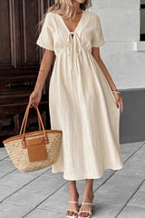 Bohemian Deep V Tie Waist Flowy Boho Dress