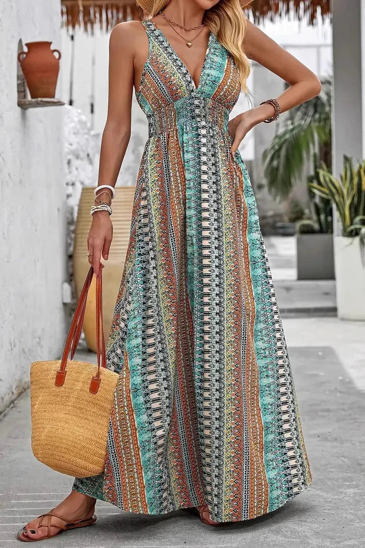 Chic V Neck Maxi Boho Dress