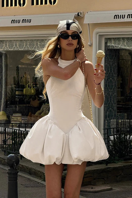 Halter Low-Back Puff Mini Party Dress