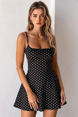 Polka Dot Cutout Back Lace Up A Line Slip Dress