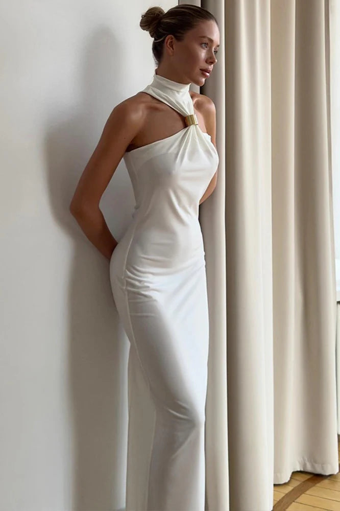 Solid Color Split Halter  Bodycon Dress