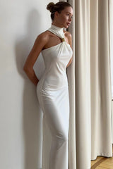 Solid Color Split Halter  Bodycon Dress