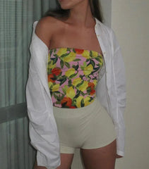 Flower Print Slim Tank Strapless