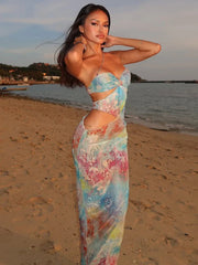 Diagonal Strap Waistless Floral Dress