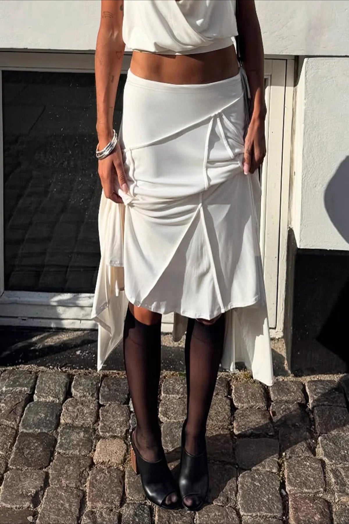 Asymmetric Hem Linen Blend Skirt