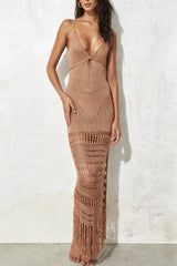 Beach Crochet Fringe Tank V Neck Boho Dress