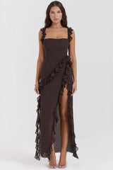 Ruffled Panel Split Hem Boho Dress