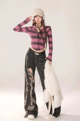 High Waist Ripped Wide Leg Jeans