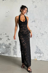 Sheer Halter Backless Lace Dress