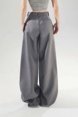 Vintage High Waist Adjustable Pleated Wide Leg Tailored Pants