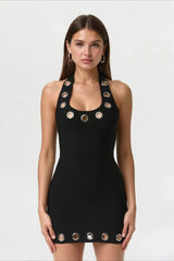 Y2K Punk Eyelet Halter Slim Mini Bodycon Dress
